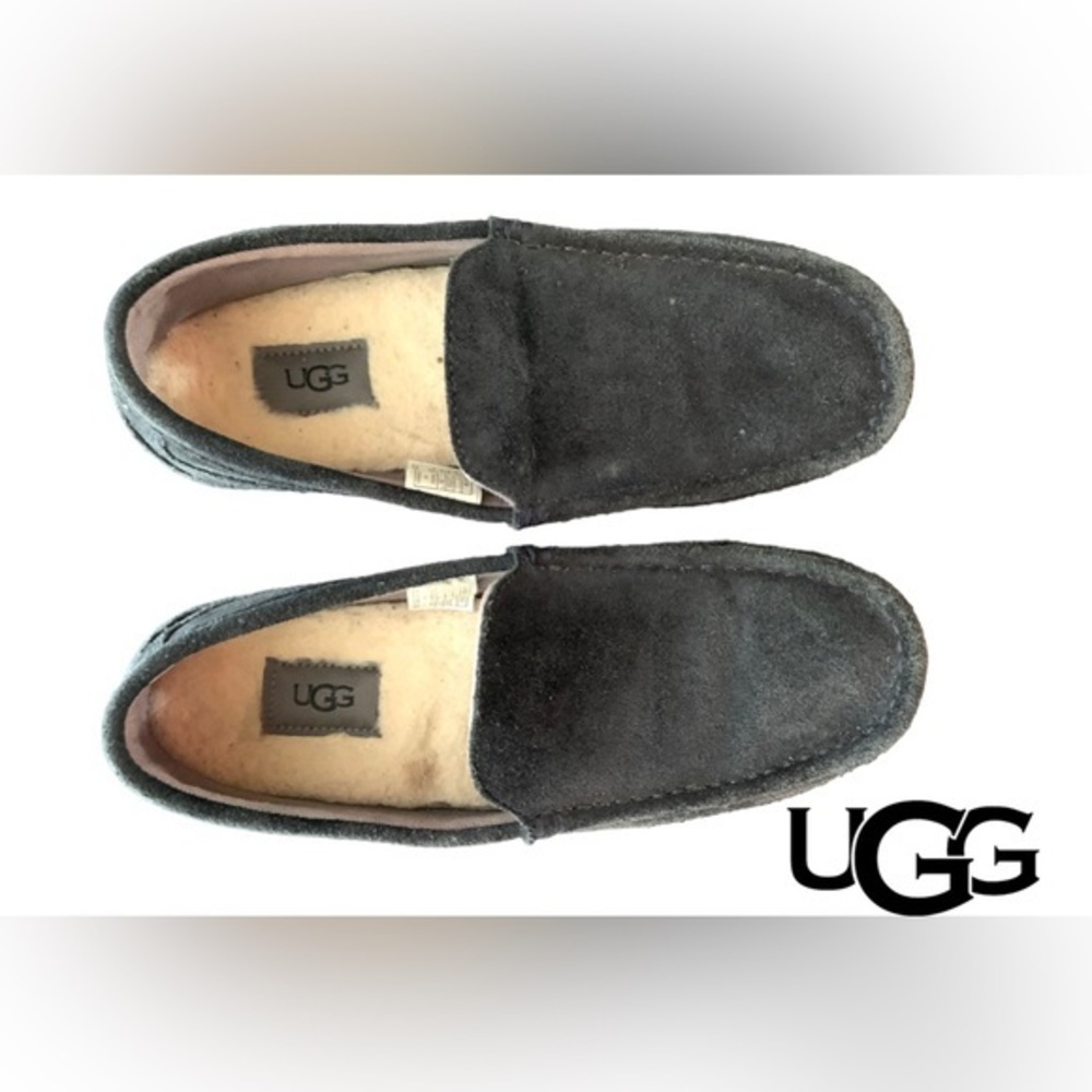 UGG Ascot Suede Leather Wool Slippers Shoes Charcoal Grey Men’s EUC Size - 8